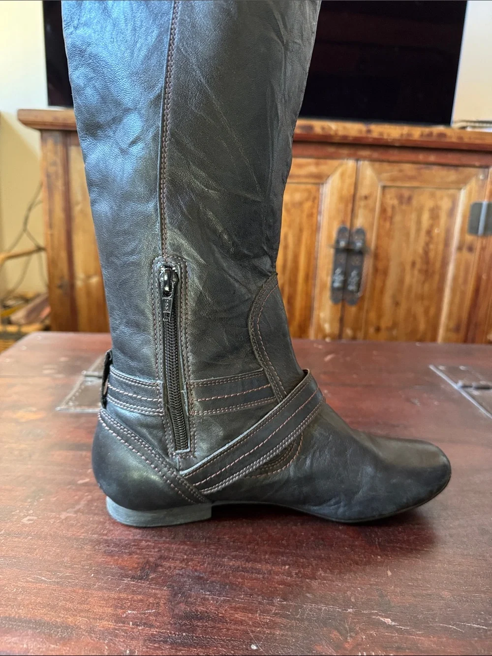 Clarks Tall Black Leather Flat Heel Boots